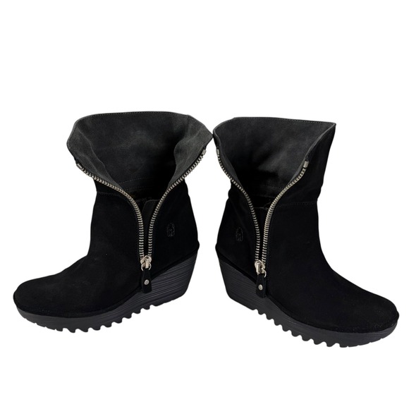 Fly London Yex Suede Wedge Boots Black US8 EU39 Ankle Zip Platform Comfort Shoes - Picture 7 of 13